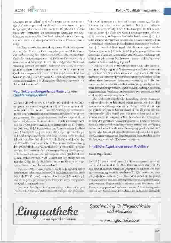 Vorschauseite 2: QM-RL: Qualitätsmanagement jetzt sektorenübergreifend geregelt