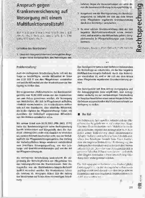 Vorschauseite 1: Anspruch gegen Krankenversicherung auf Versorgung mit einem Multifunktionsrollstuhl