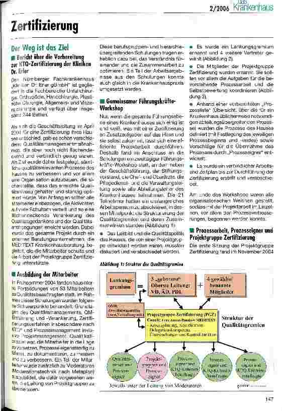 Vorschauseite 1: Der Weg ist das ZielBericht über die Vorbereitung zur KTQ-Zertifizierung der Kliniken Dr. Erler