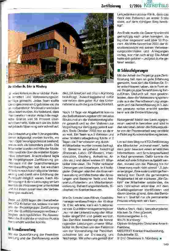 Vorschauseite 3: Der Weg ist das ZielBericht über die Vorbereitung zur KTQ-Zertifizierung der Kliniken Dr. Erler