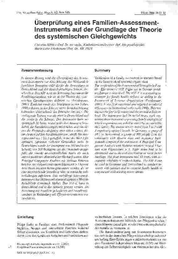 Vorschauseite 1: Überprüfung eines Familien-Assessment-Instruments auf der Grundlage der Theorie des systemischen Gleichgewichts