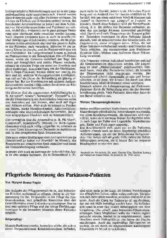 Vorschauseite 1: Das Parkinson-Syndrom Pflegerische Betreuung des Parkinson-Patienten