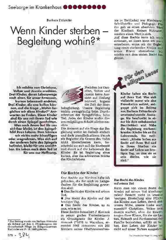 Vorschauseite 1: Wenn Kinder sterben - Begleitung wohin?