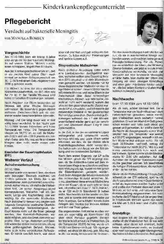 Vorschauseite 1: Pflegebericht Verdacht auf bakterielle Meningitis