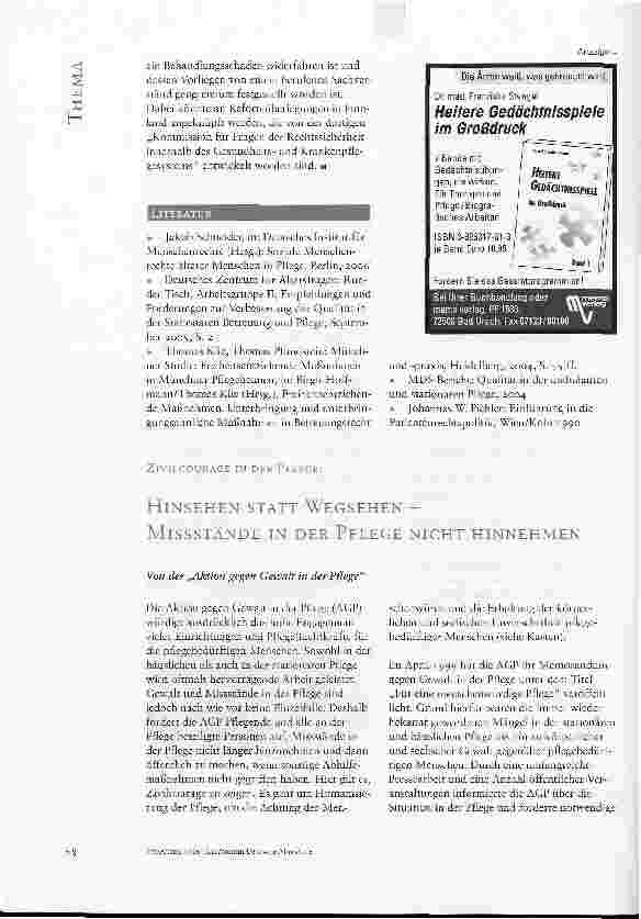Vorschauseite 6: WO LIEGEN GRAVIERENDE MiSSSTÄNDE IM STATIONÄREN PFLEGEBEREICH? EINE BESTANDSAUFNAHME VON DR. DIETER DEISEROTH