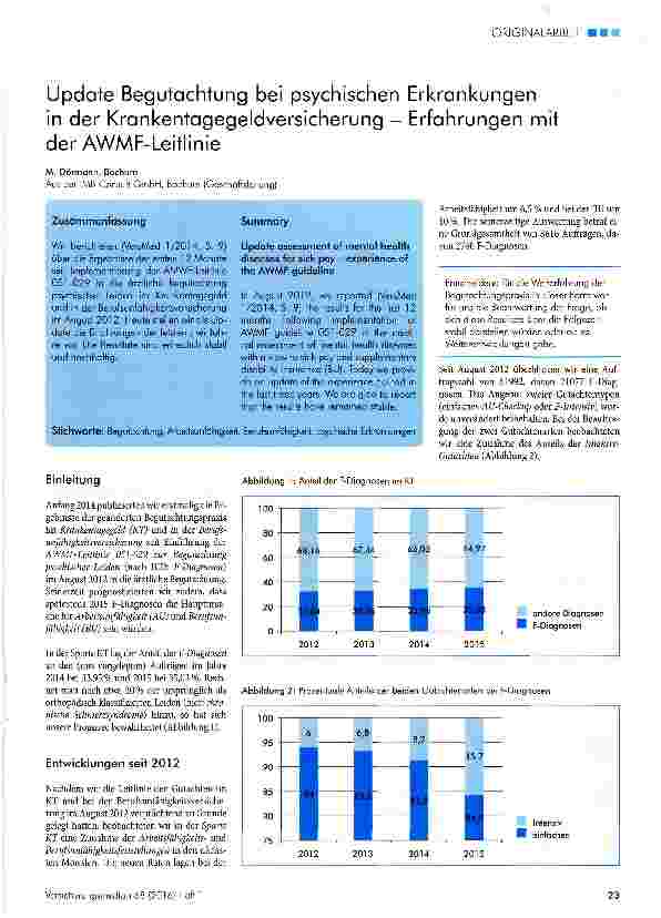 Vorschauseite 1: Update Begutachtung bei psychischen Erkrankungen in der Krankentagegeldversicherung - Erfahrungen mit der AWMF-Leitlinie