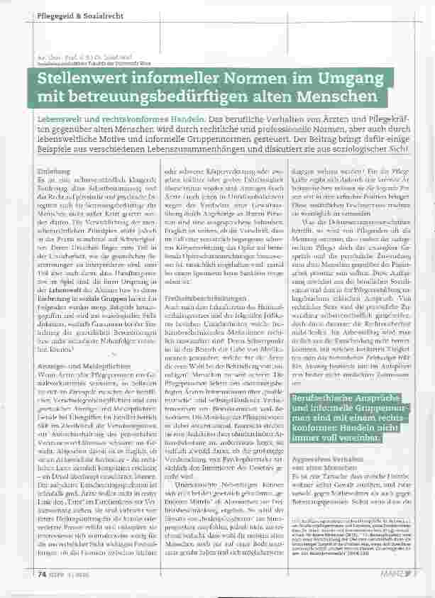 Vorschauseite 1: Stellenwert informeller Normen im Umgang mit betreuungsbedürftigen alten Menschen