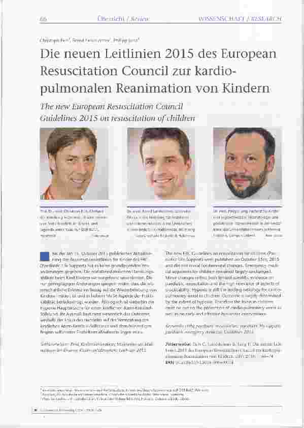 Vorschauseite 1: Die neuen Leitlinien 2015 des European Resuscitation Council zur kardiopulmonalen Reanimation von Kindern