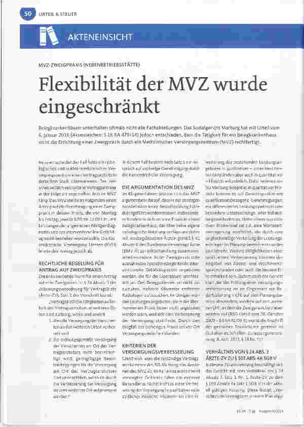 Vorschauseite 1: Flexibilität der MVZ wurde eingeschränkt