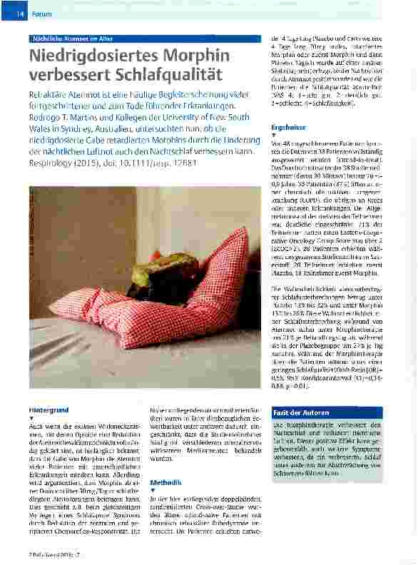 Vorschauseite 1: Niedrigdosiertes Morphin verbessert Schlafqualität