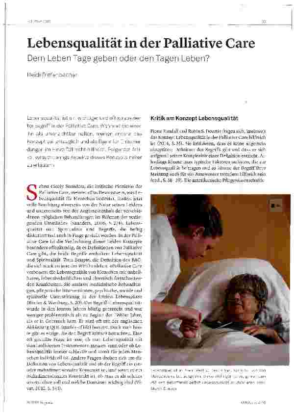 Vorschauseite 1: Lebensqualität in der Palliative Care Dem Leben Tage geben oder den Tagen Leben?