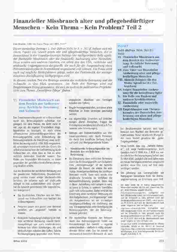 Vorschauseite 1: Finanzieller Missbrauch alter und pflegebedürftiger Menschen Kein Thema Kein Problem? Teil 2