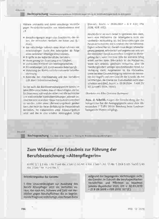Vorschauseite 1: Zum Widerruf der Erlaubnis zur Führung der Berufsbezeichnung »Altenpflegerin«