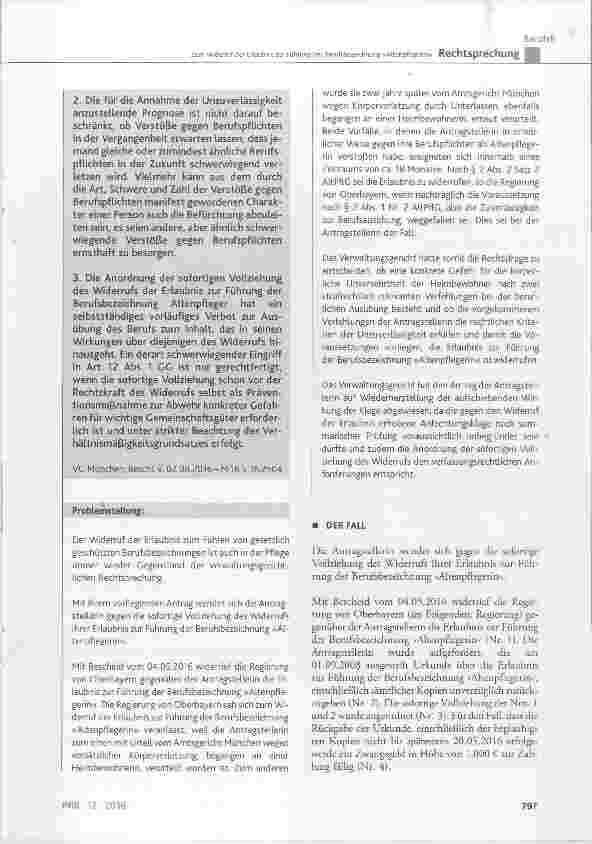 Vorschauseite 2: Zum Widerruf der Erlaubnis zur Führung der Berufsbezeichnung »Altenpflegerin«