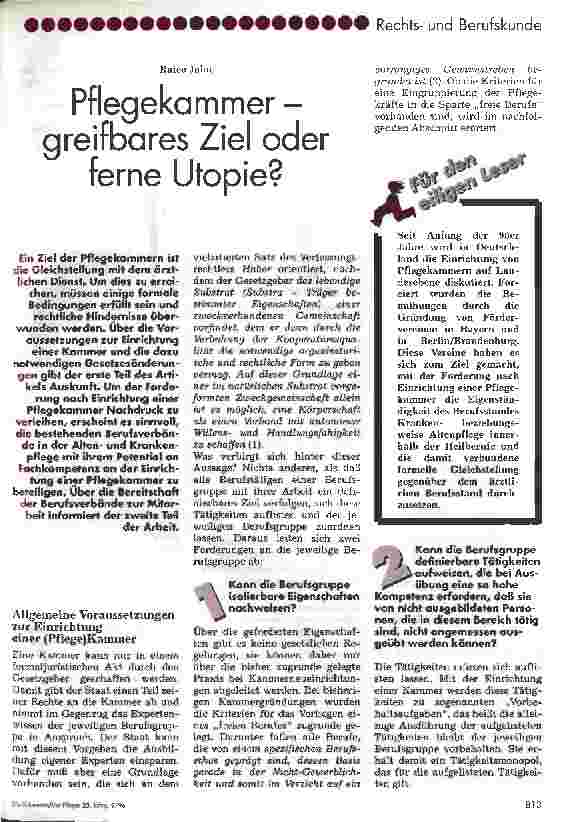 Vorschauseite 1: Pflegekammer - greifbares Ziel oder ferne Utopie?