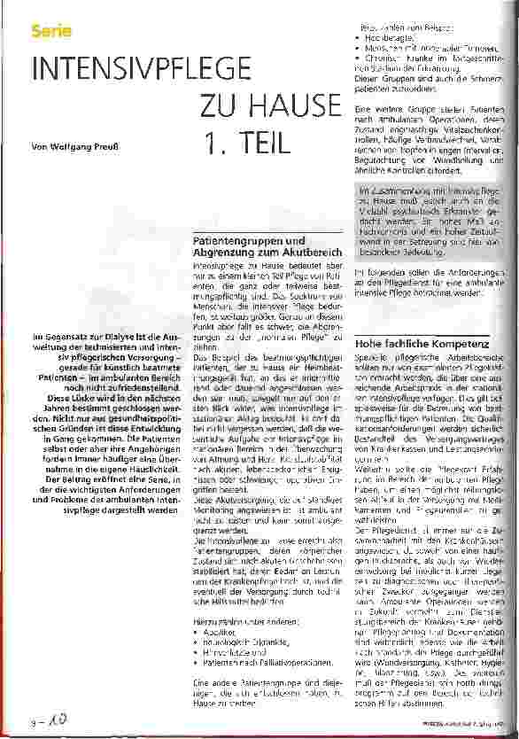 Vorschauseite 1: Intensivpflege zu Hause 1. Teil