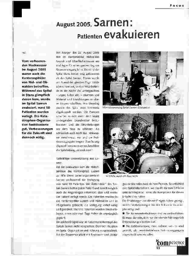 Vorschauseite 1: August 2005, Sarnen: Patienten evakuieren