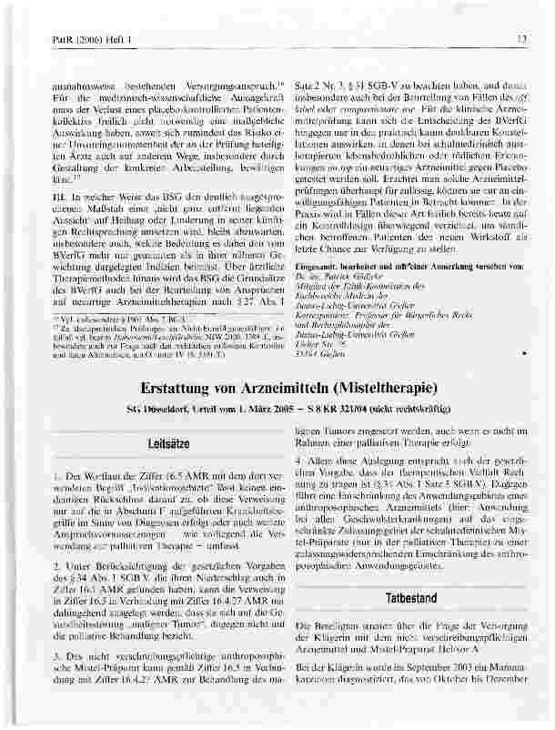 Vorschauseite 1: Erstattung von Arzneimitteln (Misteltherapie)