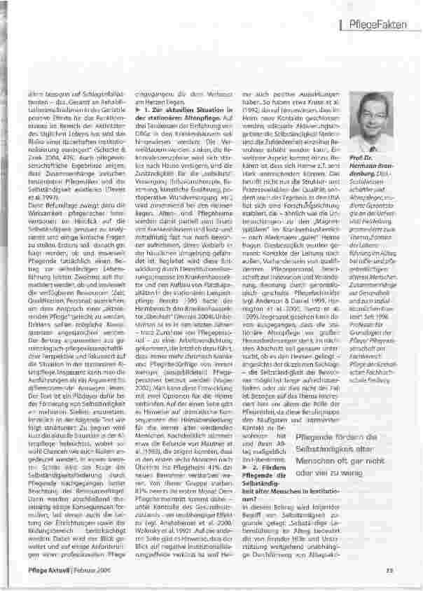 Vorschauseite 2: Selbständigkeit ist das Thema der PflegeFörderung und Aufrechterhaltung der Selbständigkeit als ein zentrales Paradigma der professionellen Pflege alter Menschen