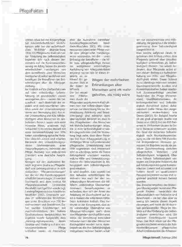Vorschauseite 3: Selbständigkeit ist das Thema der PflegeFörderung und Aufrechterhaltung der Selbständigkeit als ein zentrales Paradigma der professionellen Pflege alter Menschen