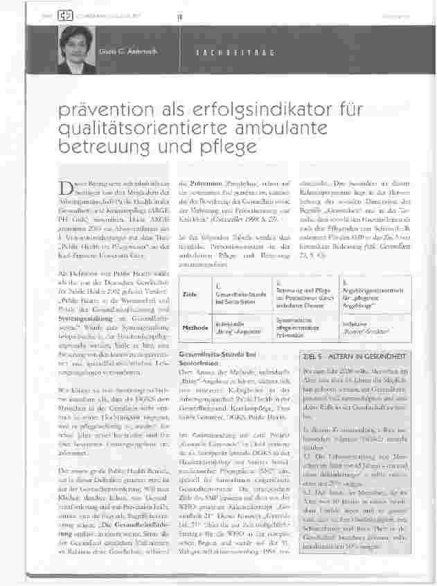 Vorschauseite 1: Prävention als Erfolgsindikator für qualitätsorientierte ambulante Betreuung und Pflege