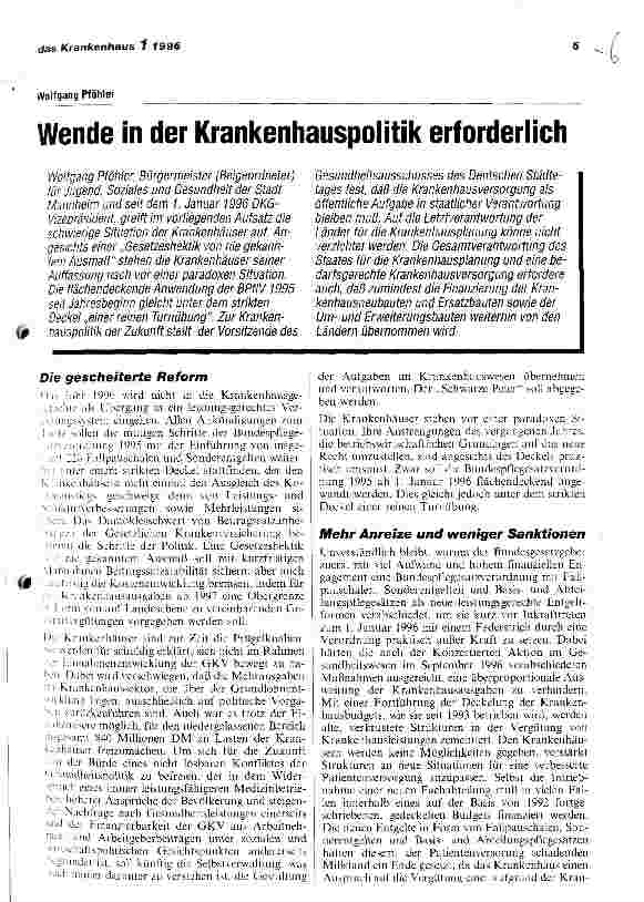 Vorschauseite 1: Wende in der Krankenhauspolitik erforderlich