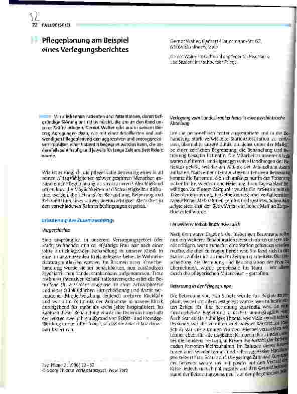 Vorschauseite 1: Pflegeplanung am Beispiel eines Verlegungsberichtes