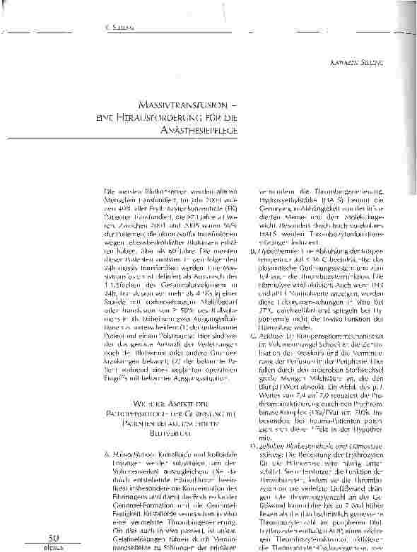Vorschauseite 1: MASSIVTRANSFUSION - EINE HERAUSFORDERUNG FÜR DIE ANÄSTHESIEPFLEGE