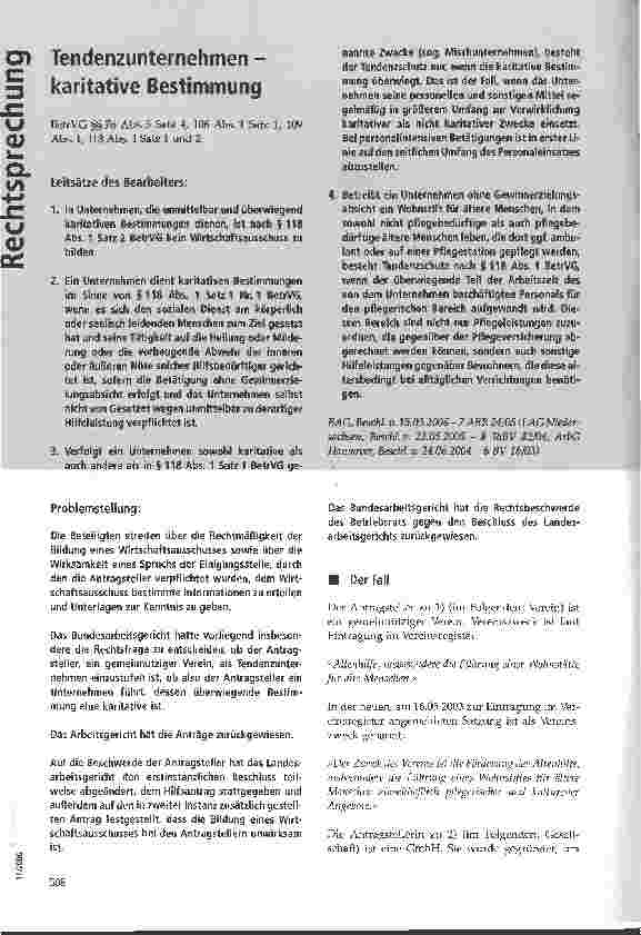 Vorschauseite 1: Tendenzunternehmen -karitative Bestimmung
