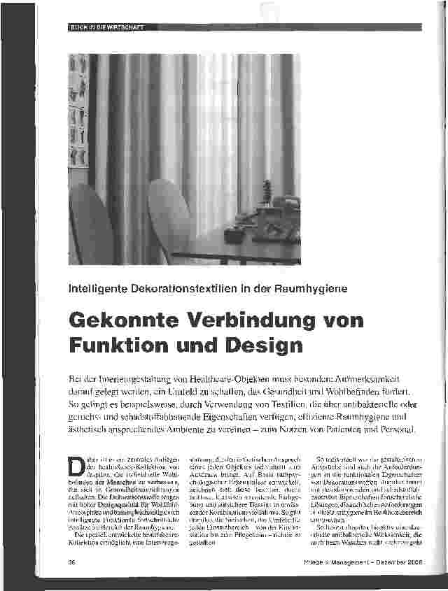 Vorschauseite 1: Intelligente Dekorationstextilien in der RaumhygieneGekonnte Verbindung von Funktion und Design