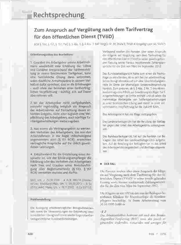Vorschauseite 1: Zum Anspruch auf Vergütung nach dem Tarifvertrag für den öffentlichen Dienst (TVöD)