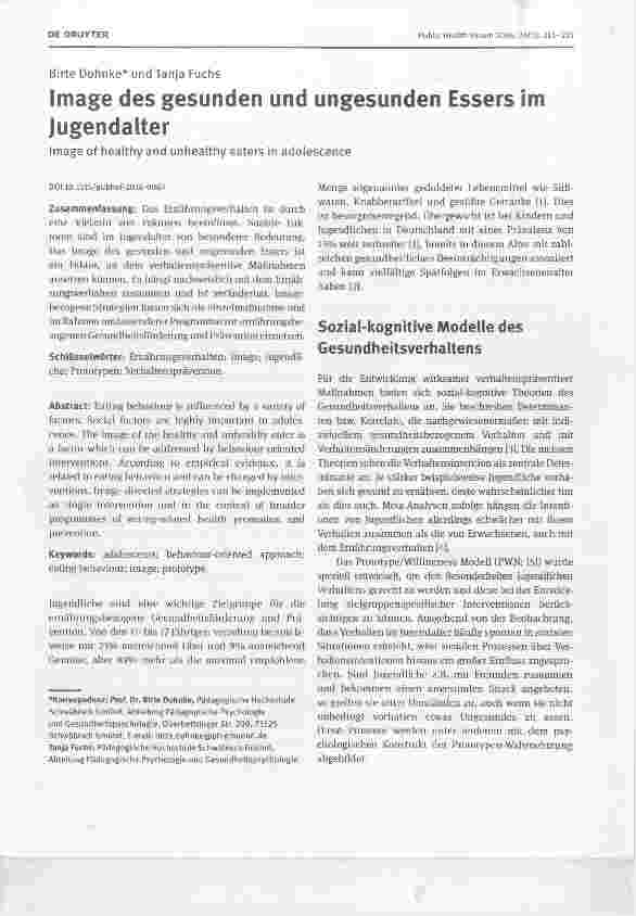 Vorschauseite 1: Image des gesunden und ungesunden Essers im Jugendalter