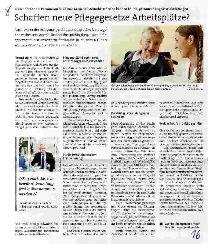 Vorschauseite 1: Schaffen neue Pflegegesetze Arbeitsplätze?