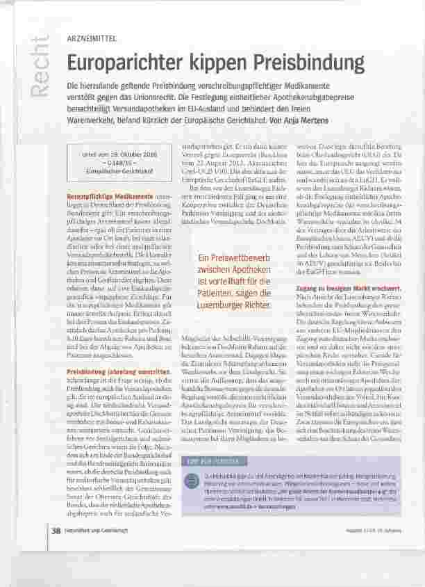 Vorschauseite 1: Europarichter kippen Preisbindung