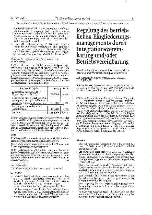 Vorschauseite 1: Regelung des betrieblichen Eingliederungsmanagements durch Integrationsvereinbarung und/oder Betriebsvereinbarung