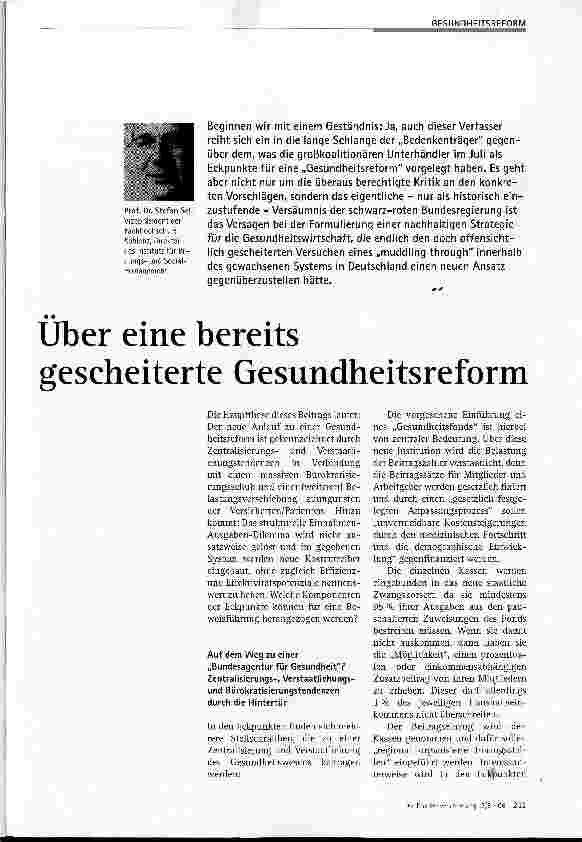 Vorschauseite 1: Über eine bereits gescheiterte Gesundheitsreform