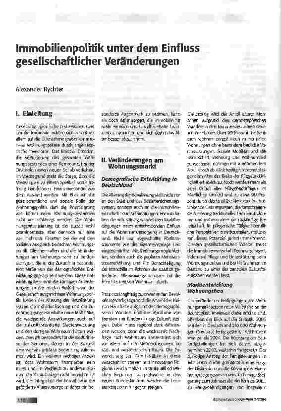 Vorschauseite 1: Immobilienpolitik unter dem Einfluss gesellschaftlicher Veränderungen