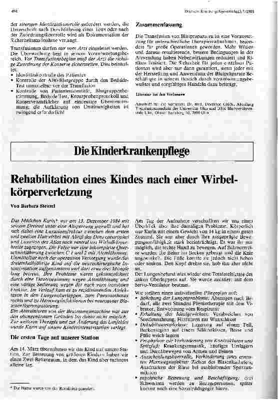 Vorschauseite 1: Rehabilitation eines Kindes nach einer Wirbelkörperverletzung