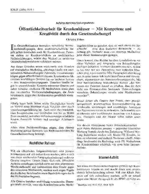 Vorschauseite 1: Öffentlichkeitsarbeit für Krankenhäuser - Mit Kompetenz und Kreativität durch den Gesetzesdschungel