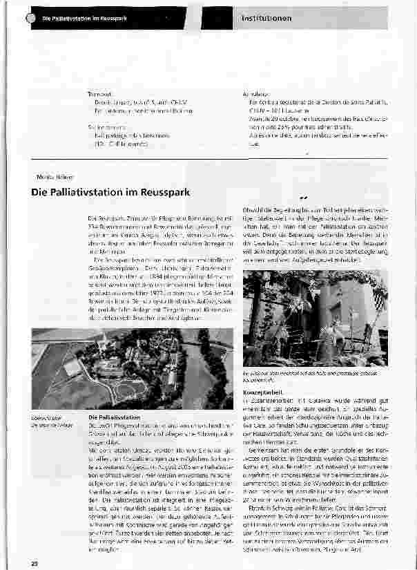 Vorschauseite 1: Die Palliativstation im Reusspark