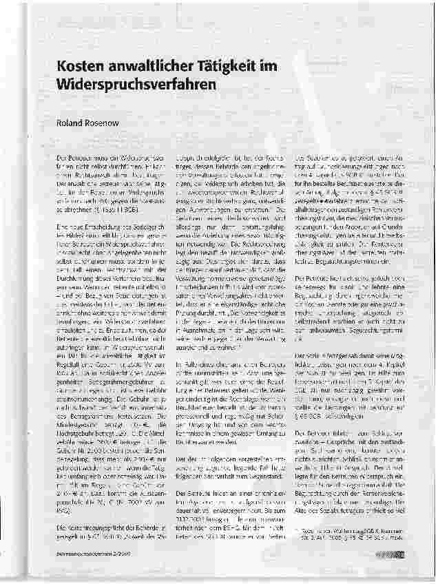 Vorschauseite 1: Kosten anwaltlicher Tätigkeit im Widerspruchsverfahren