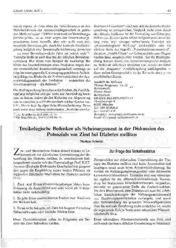 Vorschauseite 1: Toxikologische Bedenken als Scheinargument in der Diskussion des Potenzials von Zimt bei Diabetes mellitus