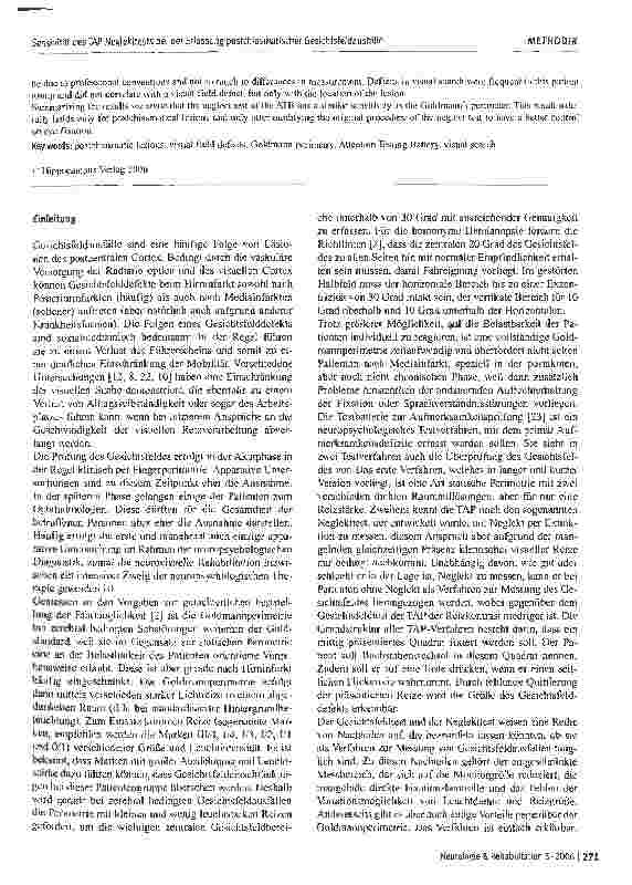 Vorschauseite 2: Sensitivität des TAP-Neglekttests bei der Erfassung postchiasmatischer Gesichtsfeldausfälle - eine Vergleichsstudie zur Goldmannperimetrie