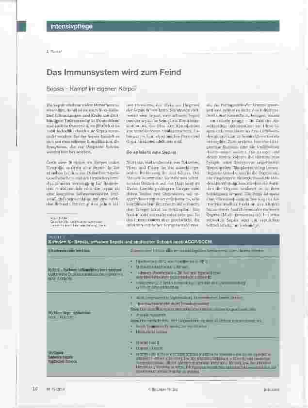 Vorschauseite 1: Das Immunsystem wird zum Feind Sepsis Kampf im eigenen Körper