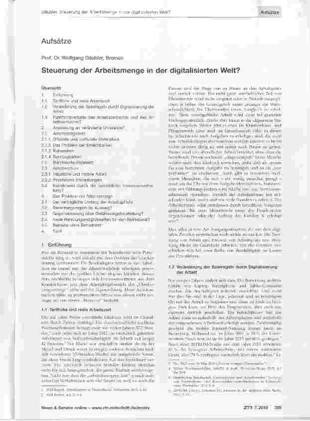 Vorschauseite 1: Steuerung der Arbeitsmenge in der digitalisierten Welt?
