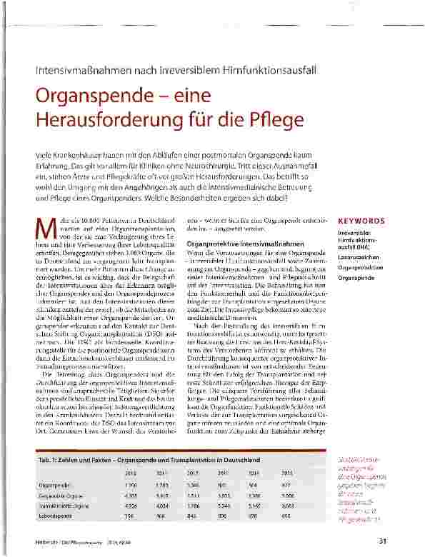 Vorschauseite 1: Organspende - eine Herausforderung für die Pflege