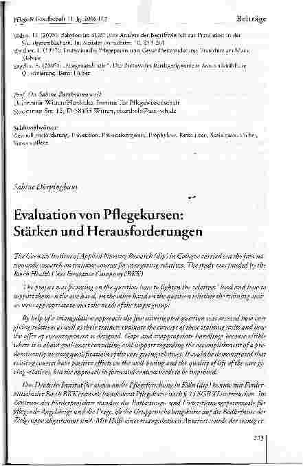 Vorschauseite 1: Evaluation von Pflegekursen: Stärken und Herausforderungen