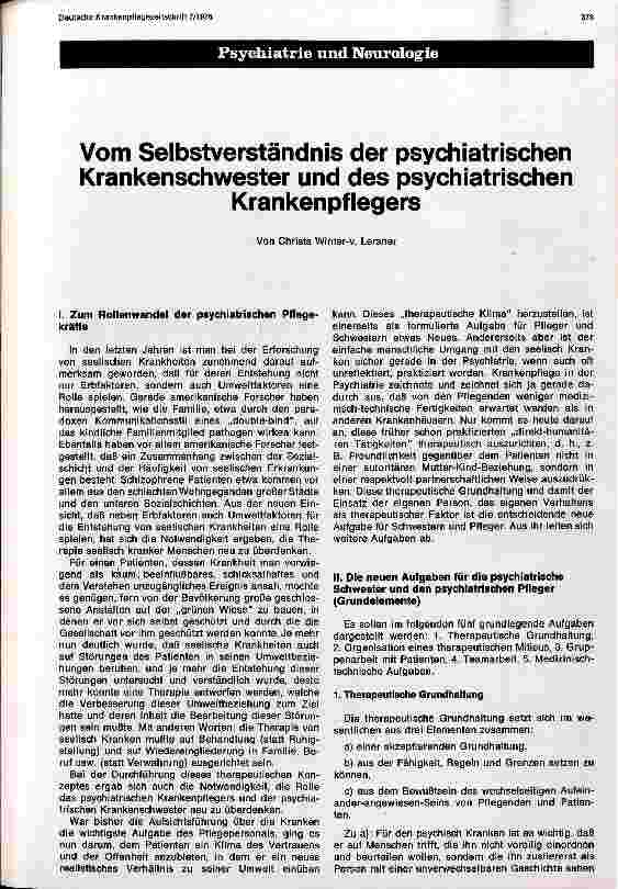 Vorschauseite 1: Vom Selbstverständnis der psychiatrischen Krankenschwester und des psychiatrischen Krankenpflegers