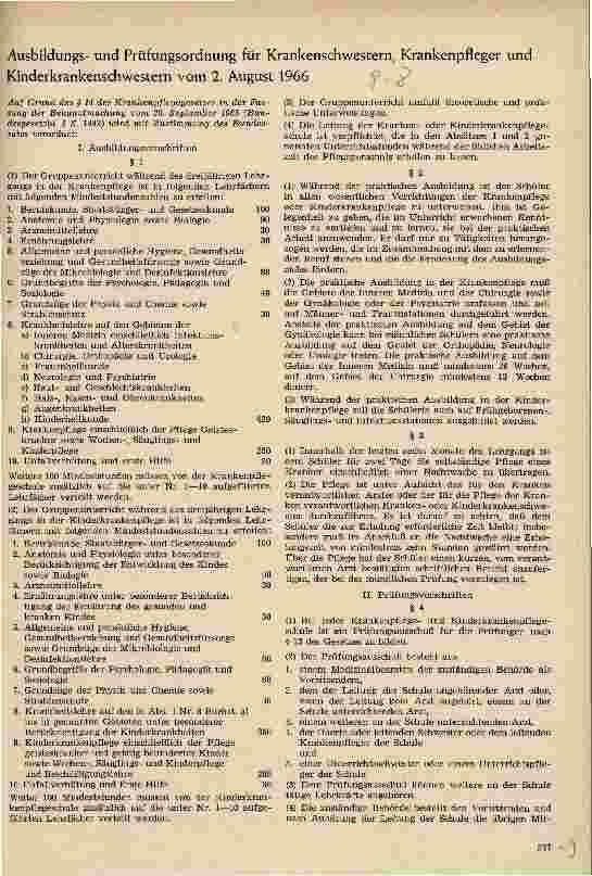 Vorschauseite 1: Ausbildungs-und Prüfungsordnung für Krankenschwestern, Krankenpfleger und Kinderkrankenschwestern vom 2. August 1966