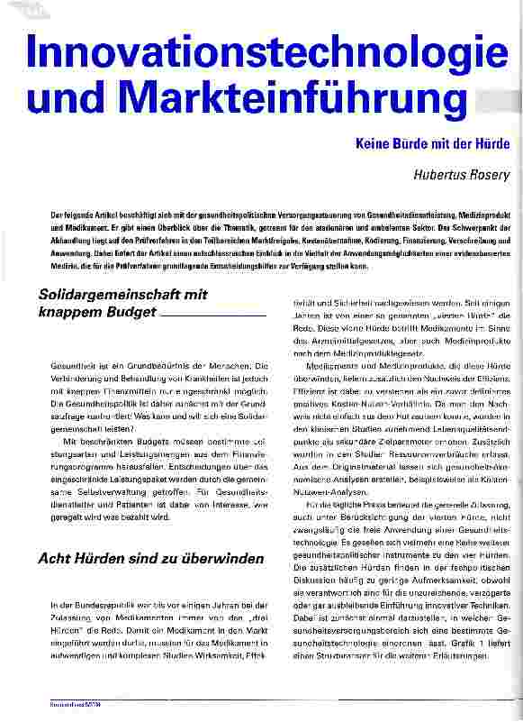 Vorschauseite 1: Innovationstechnologie und MarkteinführungKeine Bürde mit der Hürde